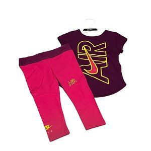 Nike AIR 2pc set Rush Pink burgundy maroon yellow 2T NWT leggings T shirt